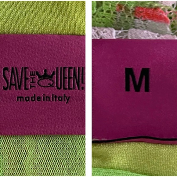 Save the Queen Green Pink Lace Short Dolman Sleeve Top - Picture 4 of 7